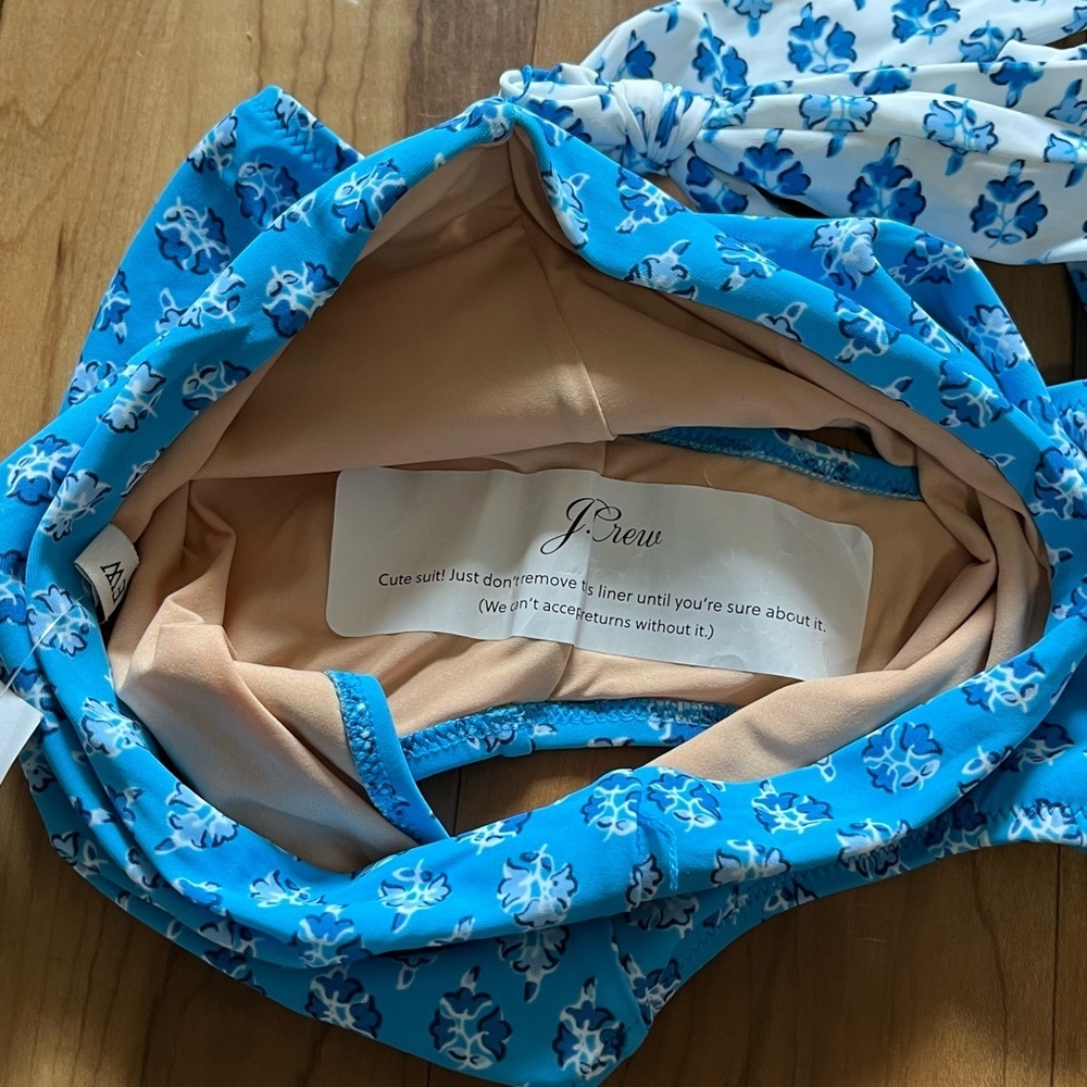 J.Crew Blue Floral High Waisted Bikini Bottom XXS NWT Tie Side Swim - Picture 7 of 8